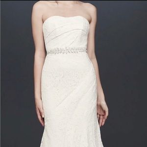 GALINA Lace Soft White Wedding Dress & Slip (Size 12)